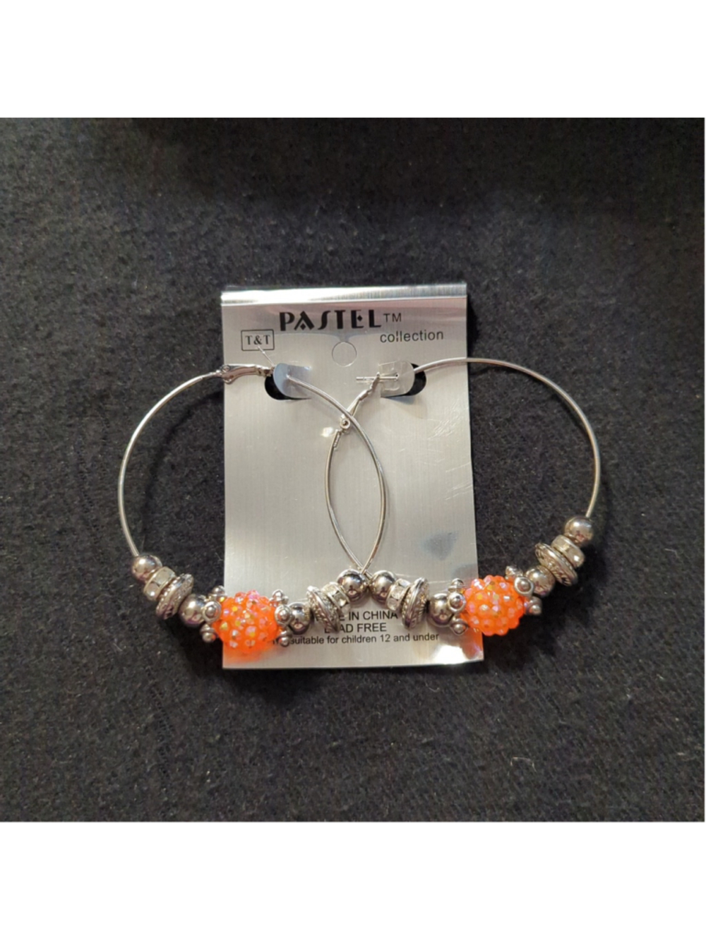 Pastel Collection Silver Tone Orange Rhinestone Beaded Hoop Statement Earrings